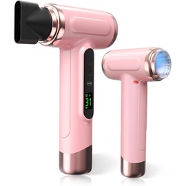 Cordless Pink Hair Dryer, 15000mAh Rechargeable with USB Charging, Cold & Hot Wind for Travel & Camping