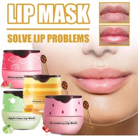 4 piezas de bálsamo labial de miel, mascarilla labial de fresa, manzana y sandía, mascarilla hidratante para dormir para labios, repara e hidrata y previene los labios secos y agrietados (miel,