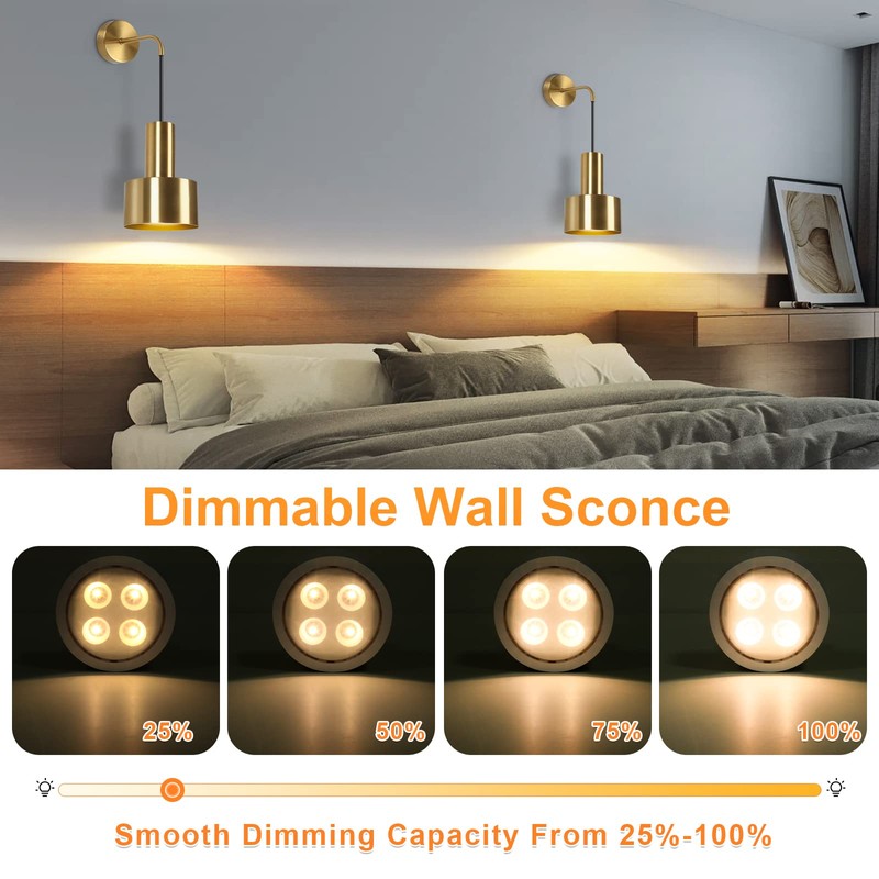 Gold Battery Operated Wall Sconce, Wireless Wall Lights Set of
