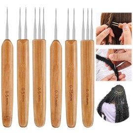 MIRKUZI Crochet Hooks 6 Pieces Braiding Needles, Bamboo Knitting Crochet Hooks, Bamboo and Stainless Steel Braids, Ideal for Braids, Braids, Wigs and More