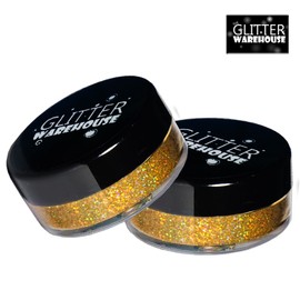 GlitterWarehouse Gold 10g Jar Fine (.008") Holographic Solvent Resistant Cosmetic Grade Glitter. Great for Makeup, Body Tattoo, Nail Art and More!