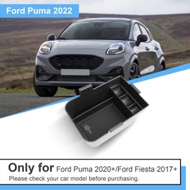 Coleya Centre Console Storage Box Compatible with Ford Puma 2020-2024/Ford Fiesta 2017-2024, Puma Armrest Organiser, Fiesta Centre Armrest Glove Box with Non-Slip Mat (Black)