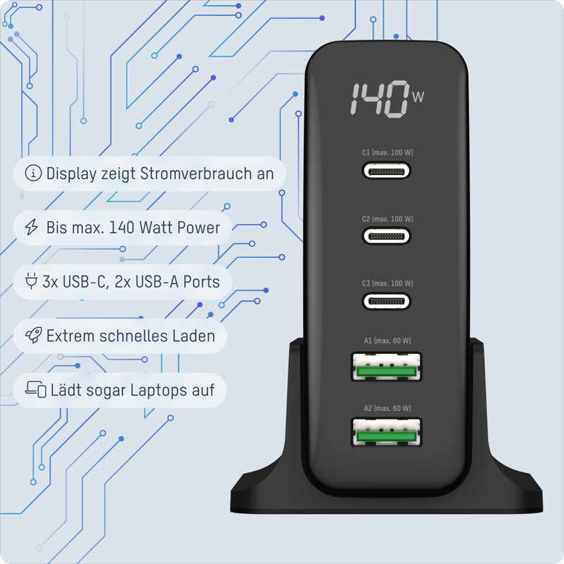 ANSMANN 5-Port USB Charger with up to 140 W/Power Delivery