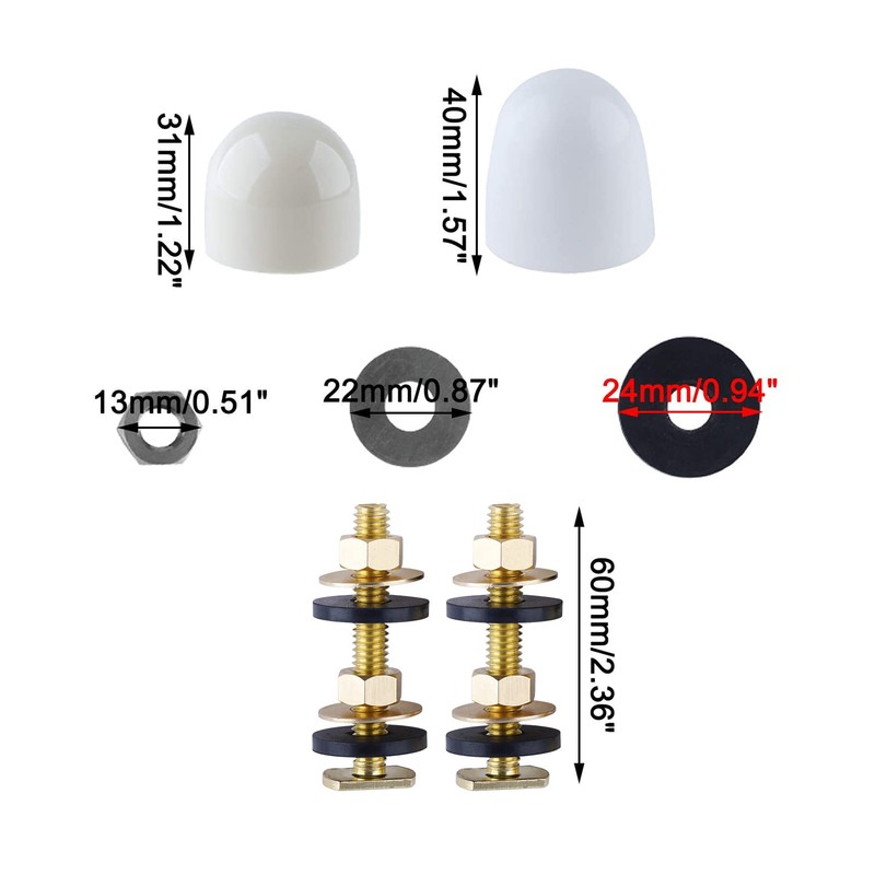 iFealClear Solid Brass Toilet Floor Bolts and Caps Set, Toilets