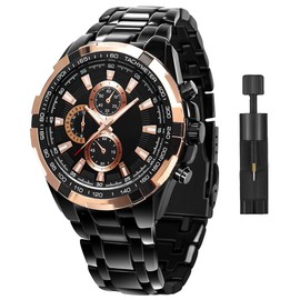 Curren Reloj Hombres de 3ATM Impermeable, Reloj Automático Hombre con Marcadores Luminosos, Reloj de Acero Inoxidable con Pulsera Ajustable, Reloj Analógico para Controlar el Tiempo (A)