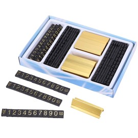 Samcos Price Card Price Cube Set of 35 with Dedicated Stand, Cube Price Stand, Plate, Price Tag, Price Display, Easy to Read (Gold)