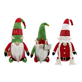 Rae Dunn Christmas Gnome Trio - Stuffed Plush Elf Family Figurine Doll with Felt Hat - Cute Ornaments and Holiday Decorations for Home Decor and Office