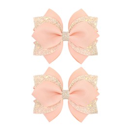 YanJie 2Pcs Hair Bows for Women Pink Bow for Girls Glitter Hair Accessories for Kids Fashion Bows with Clips Girl Birthday Gifts Light Pink Bow Clip