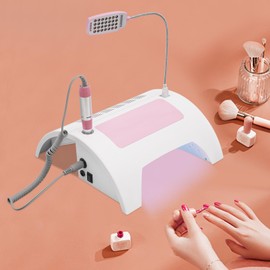 5-in-1 Manicure Machine with UV+LED Nail Lamp, 60W Electric Nail Gel Machine with Dust Collector, All-in-One Nail Station with Hand Rest for Salon & Home.