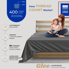 Thread SPREAD - Sábana encimera individual 100% algodón, sábana encimera individual de 400 hilos (1 pieza, gris oscuro), sedosa, suave, transpirable, fresca, tela de satén, sábanas de calidad de hotel