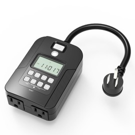 Outdoor Digital Timer for Lights, 7-Day Programmable Plug Waterproof in Timer with 2 Grounded Outlets for Landscape String Light, 15A, 1/2 HP UL Listed, 7 Day Dusk to Dawn Programmable Timer
