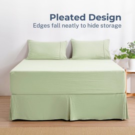 Dreamaker King Single Fully Fitted Microfibre Pleated Valance, 33cm Drop Length Anti-Wrinkle Box Pleats Ultra Soft Plush Pre Washed 100% Microfiber Lightweight Basics Tailored Bed Skirts - Sage Green