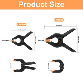Pack of 12 Spring Clamps, 6 Inch/4 Inch High Performance Nylon Spring Clamps, One-Handed Plastic Clamping Clamps for Woodworking for DIY Projects, Photo Studios, Photo Background, 4 Pieces 6 Inch + 8