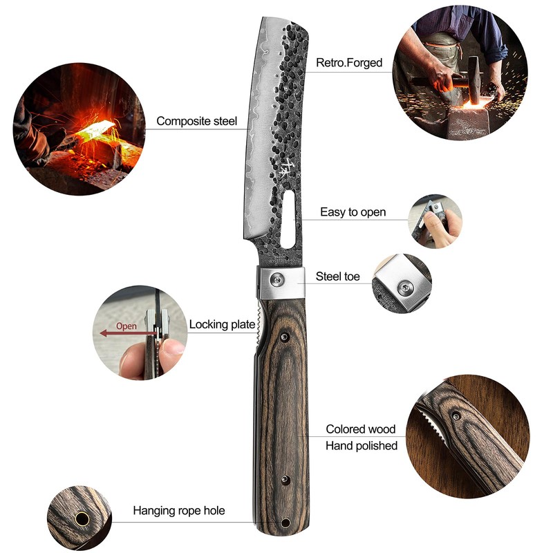 SENBON 440A Forged Stainless Steel Sharp Folding Chef Knife Peeling