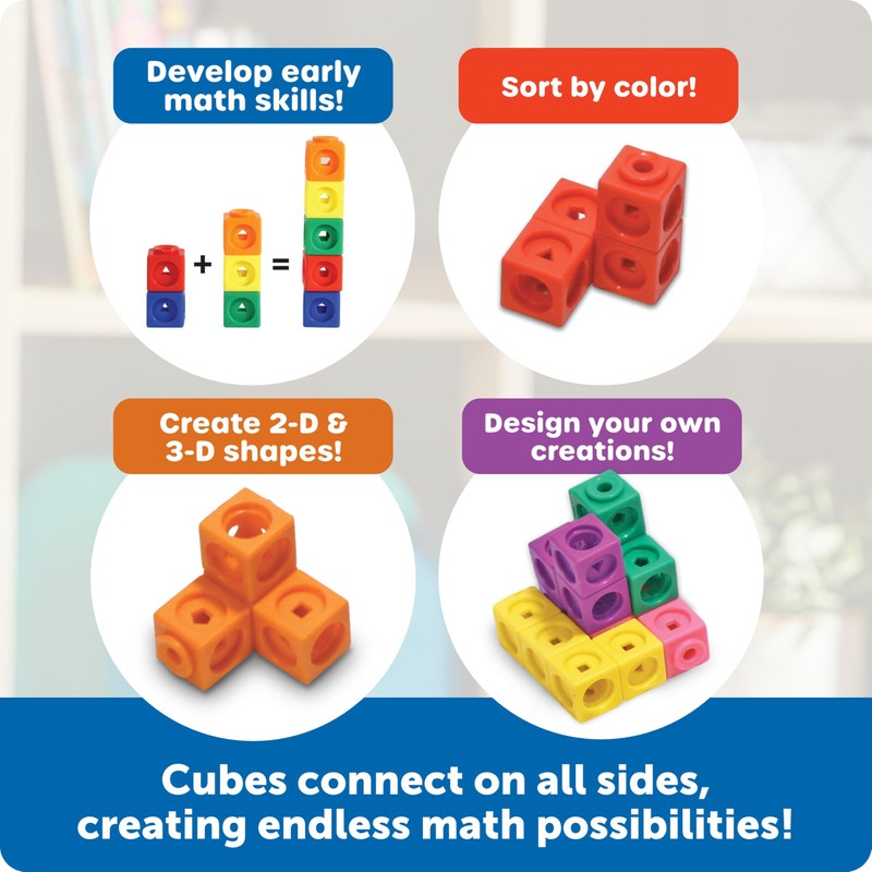 Learning Resources MathLink Cubes - Set of 100 Cubes, Ages
