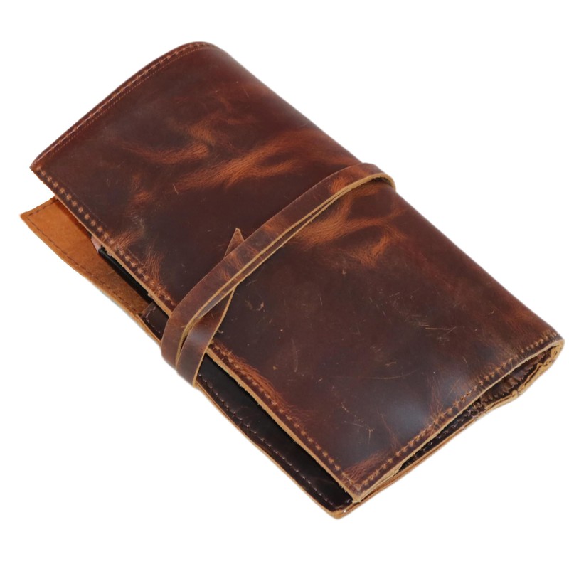 Jaald Genuine Leather Pencil Roll Brush Case Pen Holder Organizer