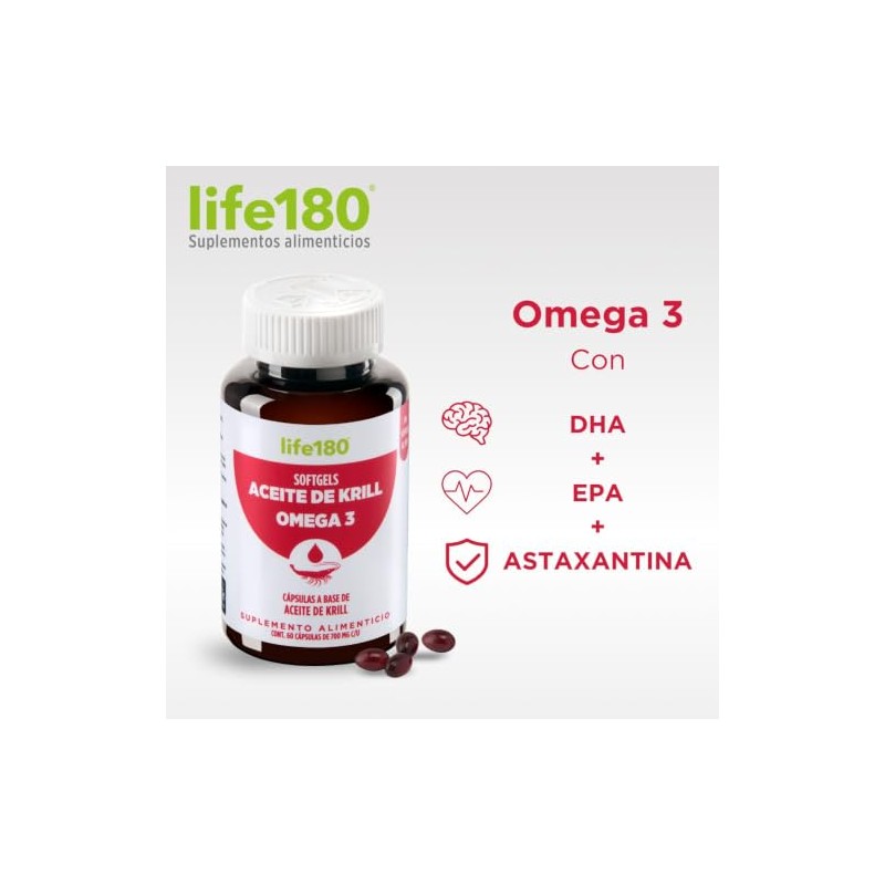 Life180 Omega 3 Aceite de Krill con Astaxantina, 60 Softgels