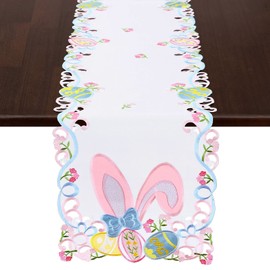 Grelucgo Embroidered Easter Bunny Table Runner (13 x 54 inch)