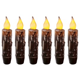 CVHOMEDECO. Real Wax Hand Dipped Battery Operated LED Timer Taper Candles Rustic Primitive Flameless Lights Décor, 4-3/4 Inch, Brwon, 6 PCS in a Package