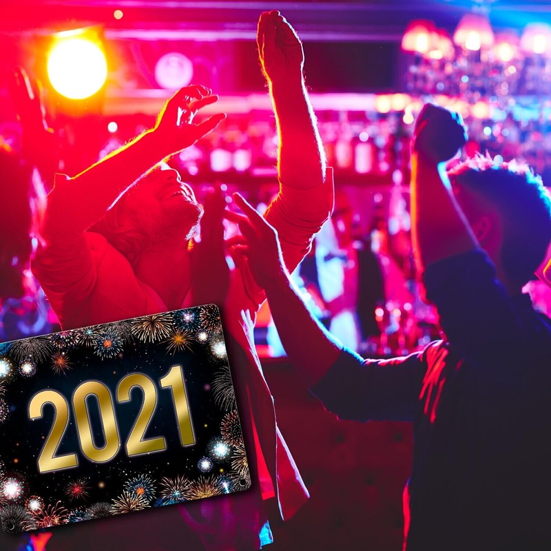 2021 New Year's Eve Metal Sign with Fireworks Motif Rocket