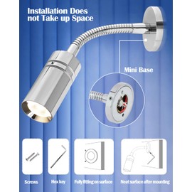 THALASSA 12V Short Flexible Gooseneck Reading Light for Boat with Blue Lighting Mode, Surface Mounted, Small Base, 1.4W 2800-3200k Interior Lamp Designed for RV Camper Caravan Houseboat, Pack of 1