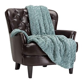 Chanasya Fuzzy Soft Cloud Textured Embossed Faux Fur Throw Blanket - Plush Sherpa Solid Cozy Blanket for Bed Sofa Chair Couch Cover Living Bed Room (50x65 Inches) Tan Turquoise Blanket
