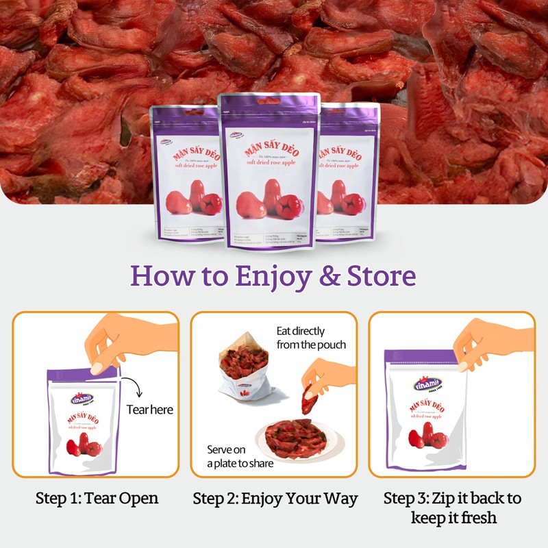 Vinamit Soft Dried Rose-Apple | Dried Plums 3.5 oz Bag