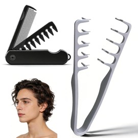 Peine Texturizador para Hombre 2 Piezas, French Comb Profesional con Peine Plegable 2 en 1, Peines para Cabello Hombre, Peine Dientes Anchos para Volumen y Estilo Diario