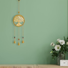 Tree of Life Beaded Windchime Wall Hanging Chimes Indian Décor for Home Balcony Garden Decorative Items and Gifting (Antique Golden-Big)