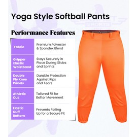 Exxact Sports Girls Softball Pants Knicker/Yoga Style Knee Length, 4-Way Stretch Low Rise Youth Softball Pants for Girls - (YL, Orange)