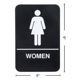 ADA Women's Restroom Sign with Braille Sign w/Adhesive Back - Durable and Wipe Clean Plastic Sign - 9"X6" - Black and White - Business Restaurant Signage for Indicating Bathroom - ADA Compliant