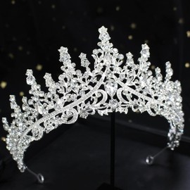 Silver Wedding Crystal Tiaras and Crowns for Women,Royal Queen Crown,Rhinestone Princess Quinceanera Headpieces Hair Accessories for Birthday Prom Pageant Party