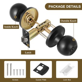 Faankiton Privacy Keyless Lock Set Stainless Steel Interior Door Knobs, Privacy Door Knob with Lock Sets Round Interior Door Handle for Bedroom/Bathroom, 1 Pack (Privacy Door Lock, Black)