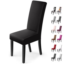 Chair Covers, Set of 4, Stretch Chair Cover, Elastic Modern Cover, Elastane Stretch Cover, Chair Cover, Bi-Elastic Fitted Cover, Very Easy to Clean and Durable, Universal (Pack of 4, Black)