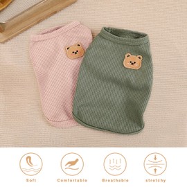 COOHAMS 2 Pack Shirts for Cat, Small & Medium Dog Clothes, Waffle-Knit Puppy Shirts, Lightweight, Breathable, Stretchy Pet Clothes, Sleeveless Tee Shirt Gift for Cats & Dogs (Green&Pink, Large)