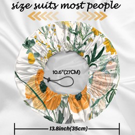 Cabreche 2 PCS Shower Cap Reusable Waterproof Double Layers Hair Caps Large Shower Bath Adjustable Elastic Hat for Women Girls Cute Aesthetic-Flower Leaf