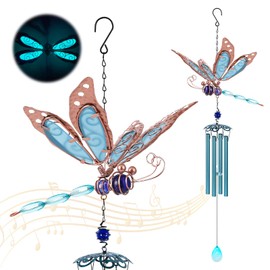 Luminous Dragonfly Wind Chime Kannino Chimes for Outside Memorial Outdoor with Wings Windchimes Garden Window Yard Patio or Festival Decor/Best Mothers and Women Gifts, blue