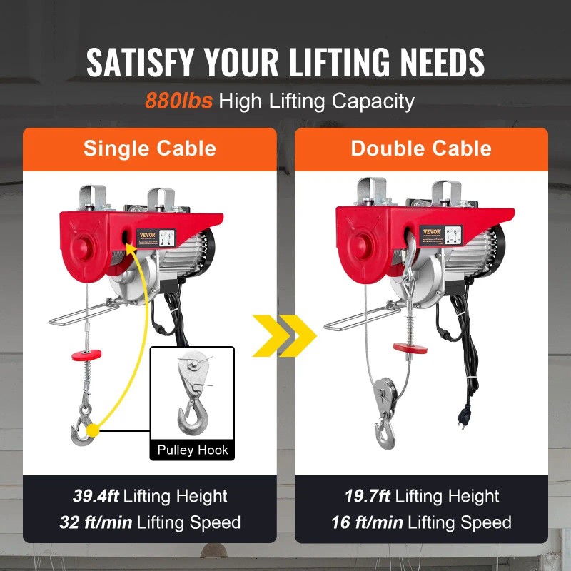 Electric Hoist 880 Lbs 110 Volt Wireless Remote Control 40