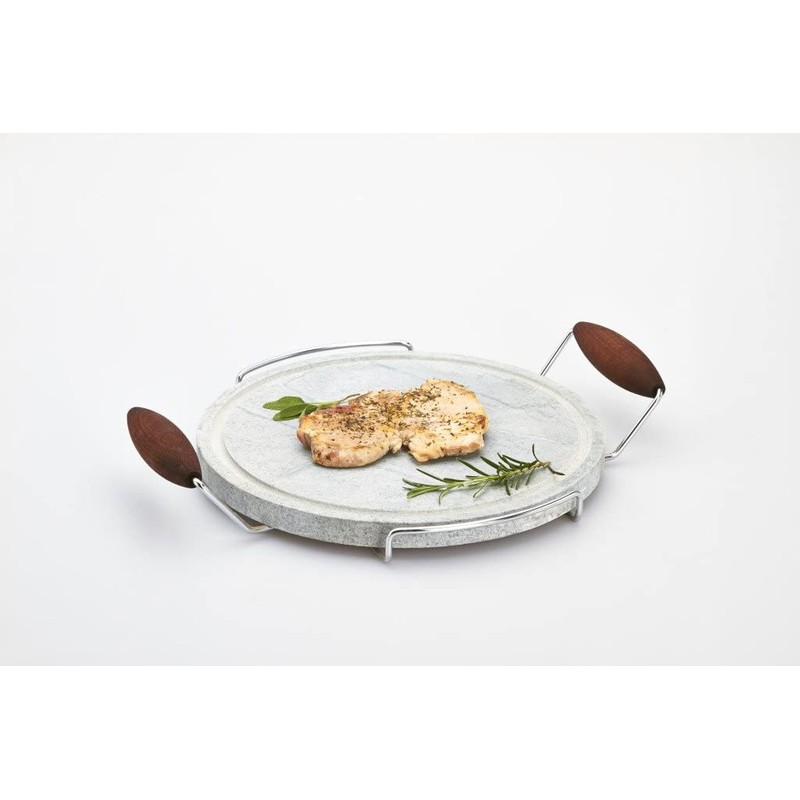 Bisetti Cooking Stone with Chromed Beechwood Handles Walnut Finishing, 11.81-Inch,