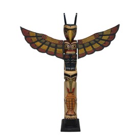 WorldBazzar Tall 3 Foot Tall Northwest Coast Style Wooden Eagle with Fish Totem Pole