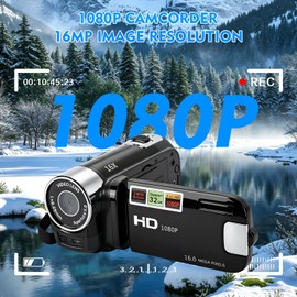 Camcorder Video Camera with 16GB SD Card, 1080P Mini DV Camcorder 16MP, 2.7" Rotating Screen, 16X Digital Zoom, Built-in LED Fill Light, USB Digital Video Camera for Beginners Kids Travel Vlogging