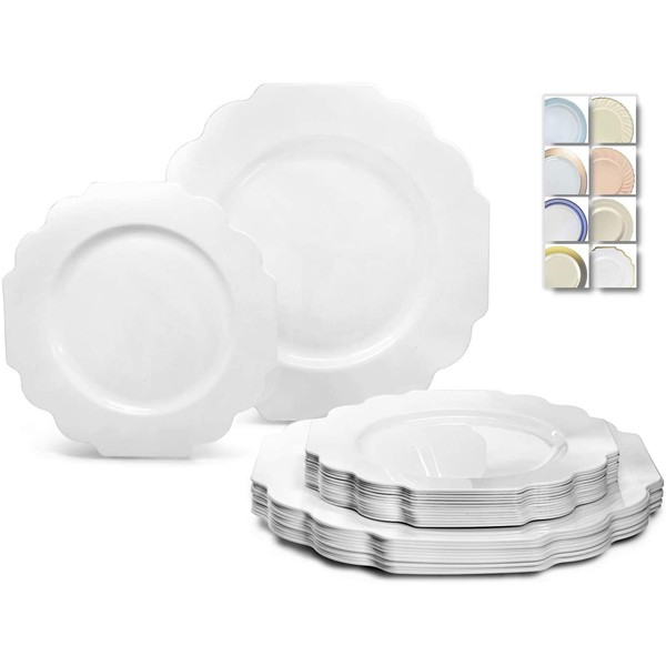 " OCCASIONS " 240 Plates Pack,(120 Guests) Heavyweight Wedding Party Disposable Plastic Plates Set -120 x 10.5'' Dinner + 120 x 8'' Salad / Dessert Plate (Imperial White)