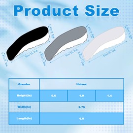 Glitopper 3 Pairs Orthopedic High Pads Height Increase Insoles Arch Support Insoles Height Boosters Cushions for Men, Women(Black,White,Grey,1.4 Inch)