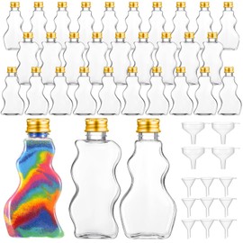 Yaomiao 30 Packs 2.5 oz Plastic Sand Art Bottles with Lids for Kids 3 Style Sand Art Clear Container for Sand Art Wedding Invitation Fun Art Craft Supply Boy Girl Decoration (Gold Lid,Aluminum Lid)