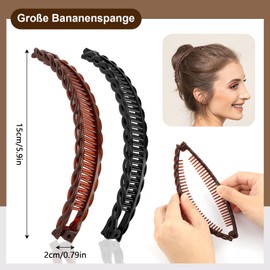 2 Stk Vintage Banana Clip, Groß Bananen Haarklammer, Bananenspange Haare, Bananen Haarspangen Damen für Dicke Mittleres Lockiges Glattes Haar (Schwarz,Braun)