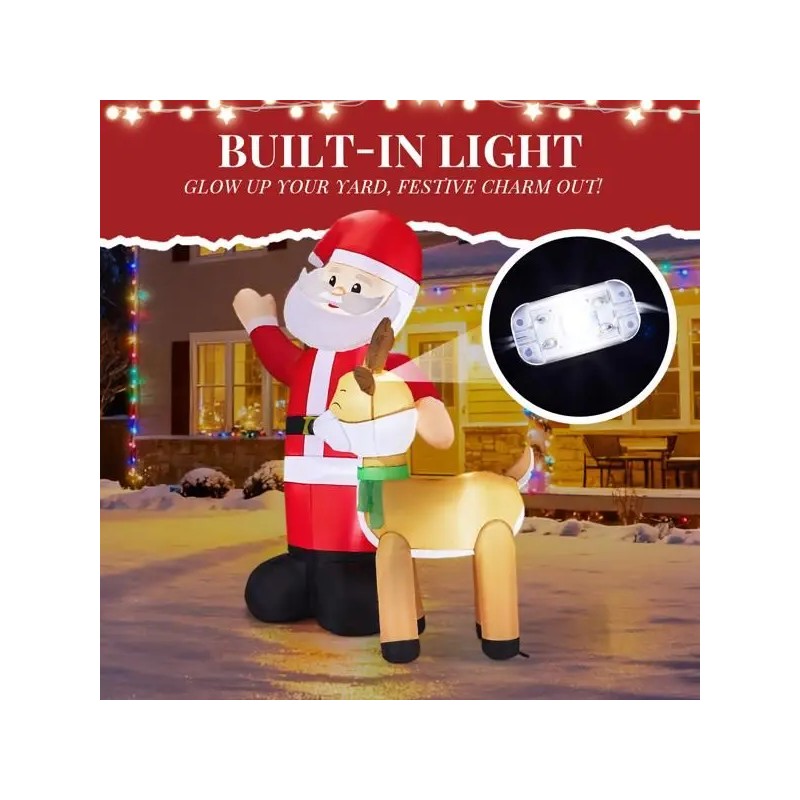 6.3FT Lighted Christmas LED Inflatable Decoration Funny Santa Reindeer Yard