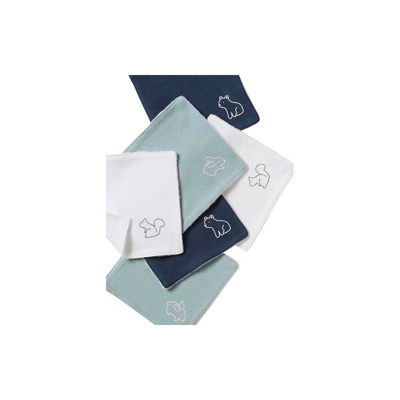 Vertbaudet Pack of 6 Baby Wash Cloths Pack Grey Blue