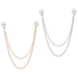 PATIKIL Rhinestone Chain Brooch Pins, 2 Pcs Round Crystal Tassel Chain Hanging Fashion Crystal Lapel Suit Pins for Women Men Clothes Dress Bouquet Coat Hat Bag, White