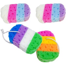 4Pcs Exfoliating Bath Sponges for Shower - Soft Shower Sponge for Men, Women and Kids - Gentle Skin Cleansing and Massage - Home Bathroom Essential