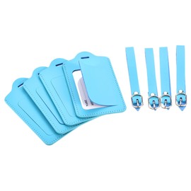 sourcing map Luggage Tag PU Holders, 12x7cm Baggage Label Identifier with Straps for Backpack Travel Bag Suitcase, Light Blue Pack of 4